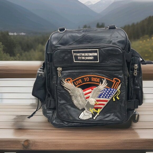 Leather Motorcycle Pack LIVE TO RIDE Buffalo Diamond Plate - Backpack 🔥 - Picture 1 of 13